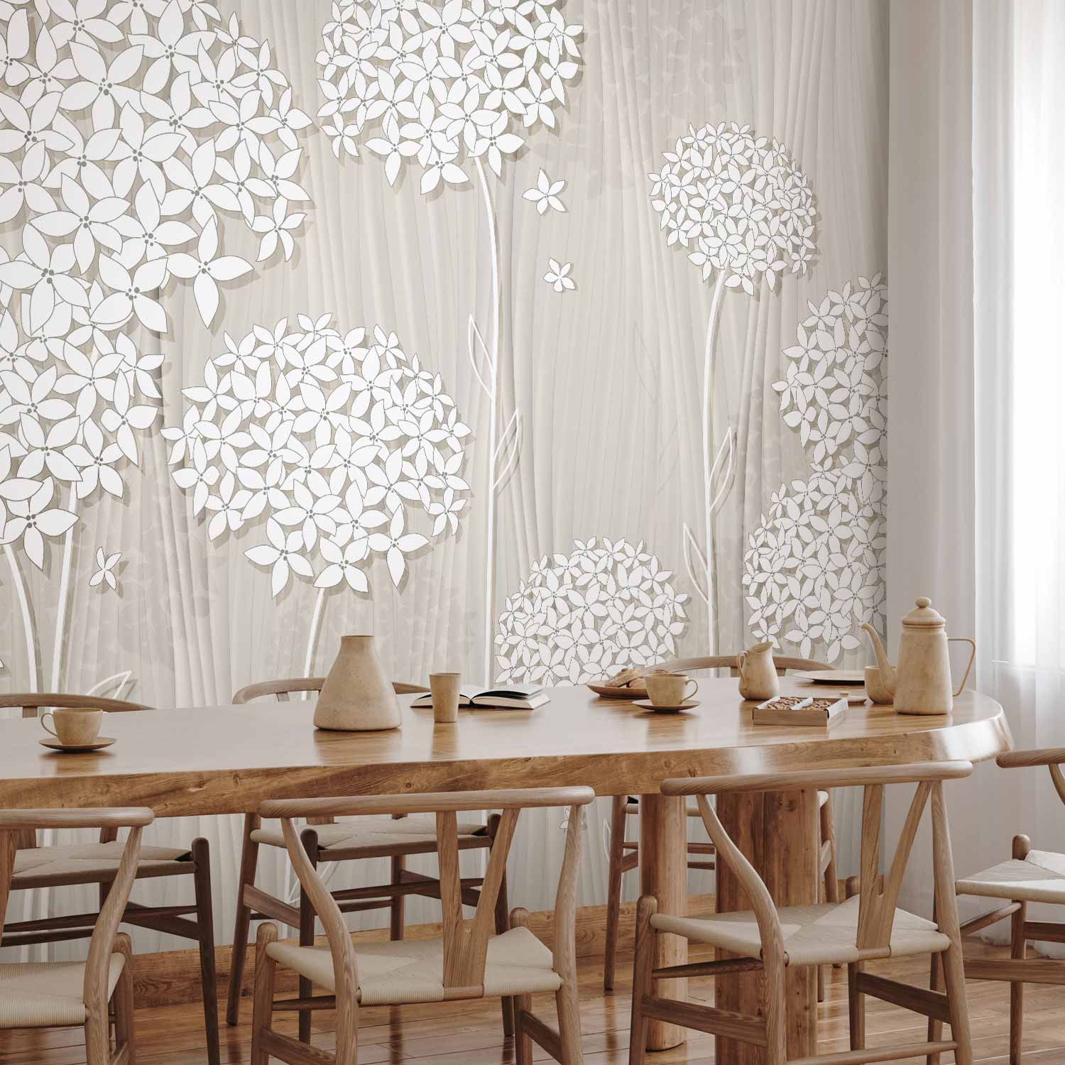 Cream Floral Pattern Wall Mural