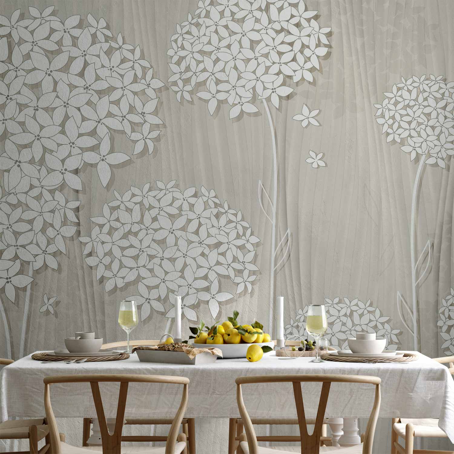 Cream Floral Pattern Wall Mural