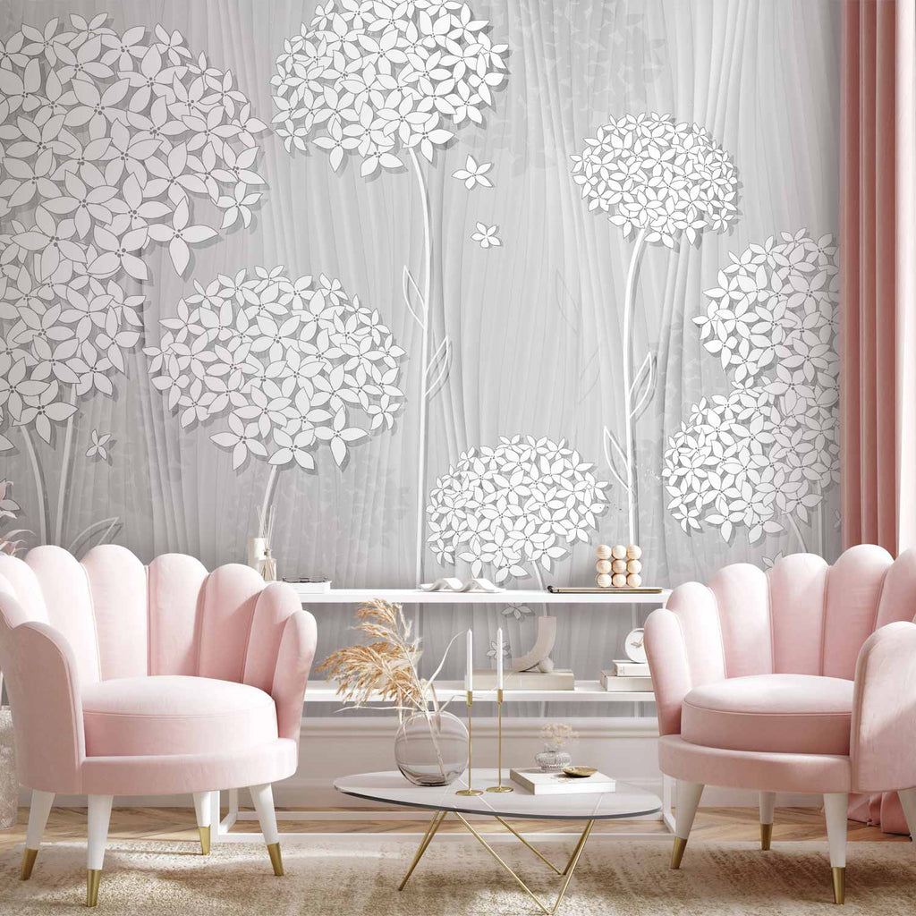 Grey Floral Pattern Wall Mural