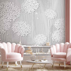 Grey Floral Pattern Wall Mural