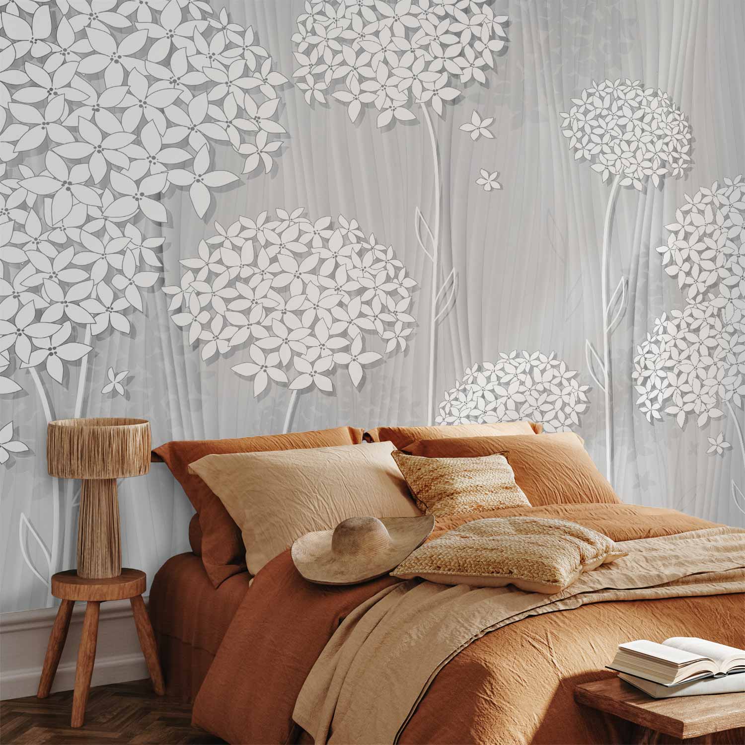 Grey Floral Pattern Wall Mural