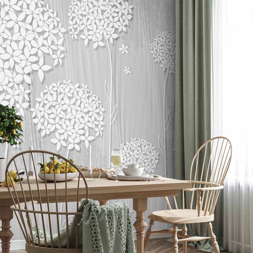 Grey Floral Pattern Wall Mural