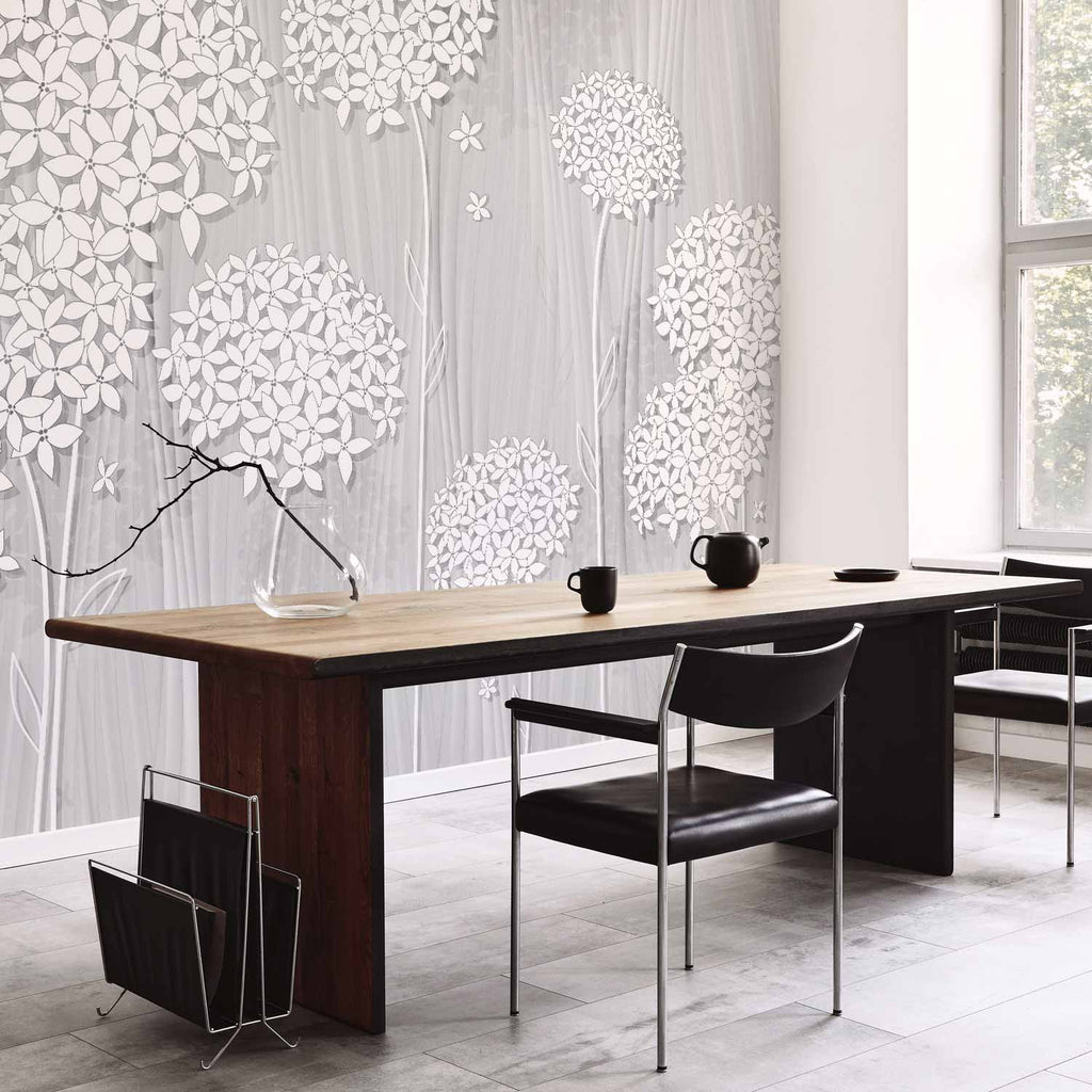 Grey Floral Pattern Wall Mural