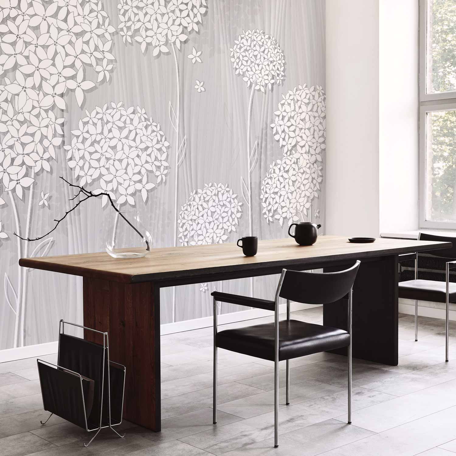 Grey Floral Pattern Wall Mural