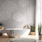 Grey Floral Pattern Wall Mural
