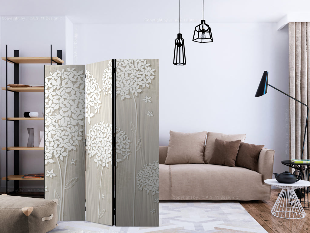 Cream Floral Texture 3-Panel Room Divider