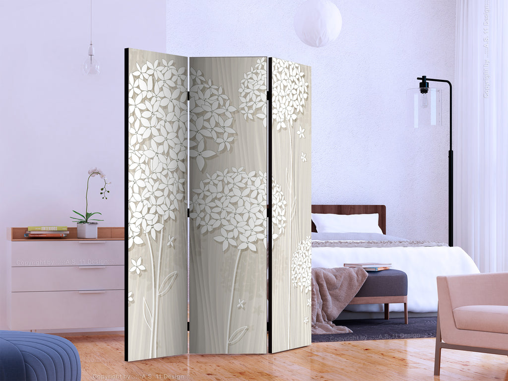 Cream Floral Texture 3-Panel Room Divider