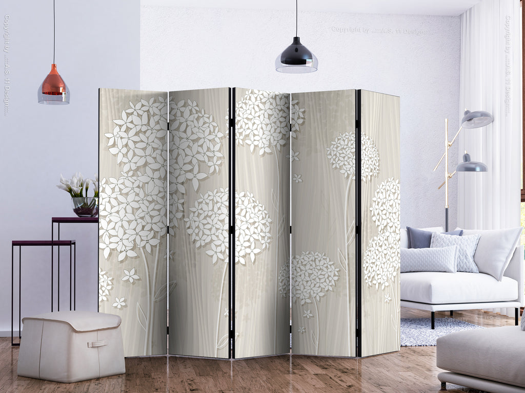 Cream Floral Texture 5-Panel Room Divider