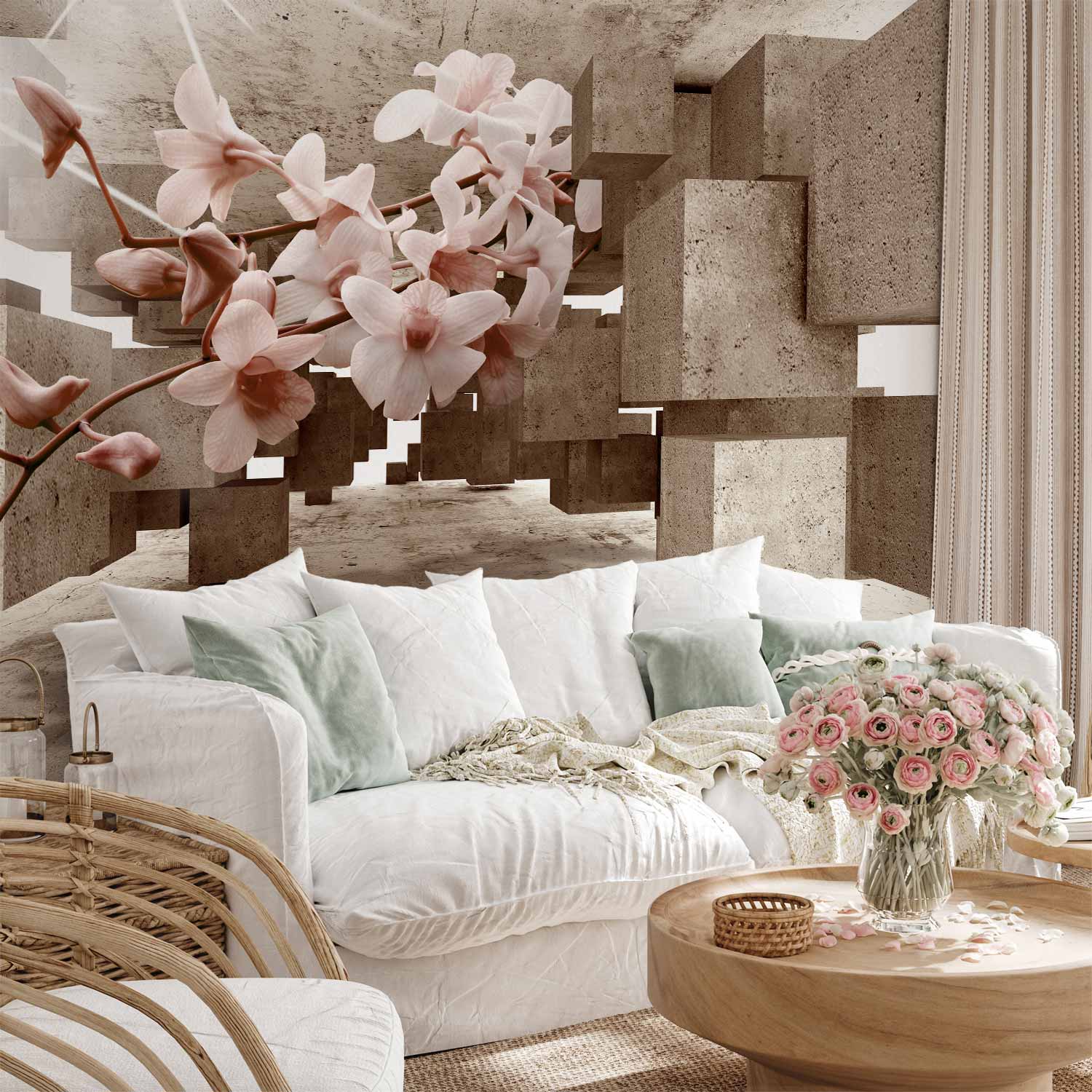 Orchid Floral 3D Texture Concrete Wall Mural