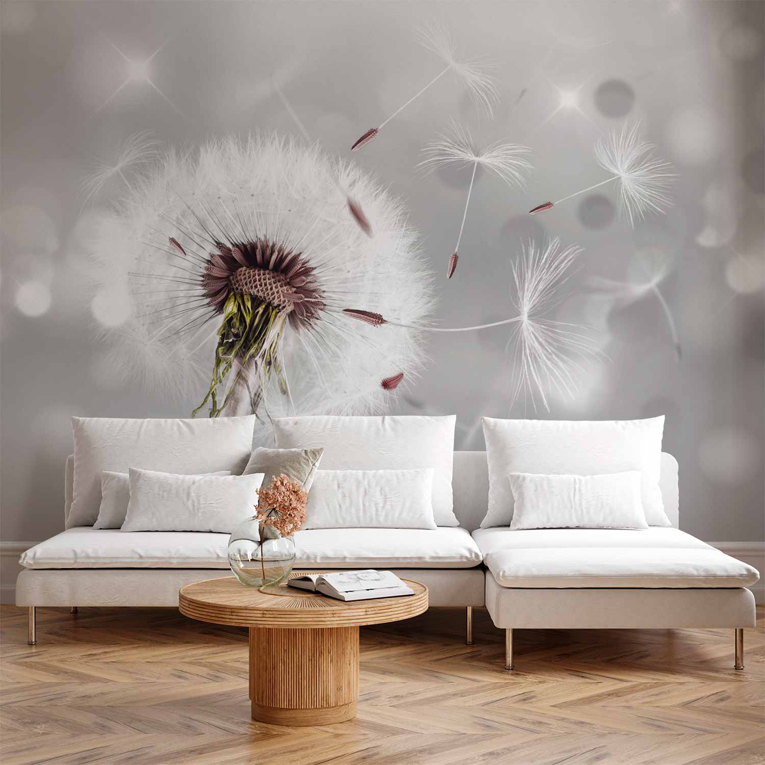 Grey Dandelion Floral Wall Mural