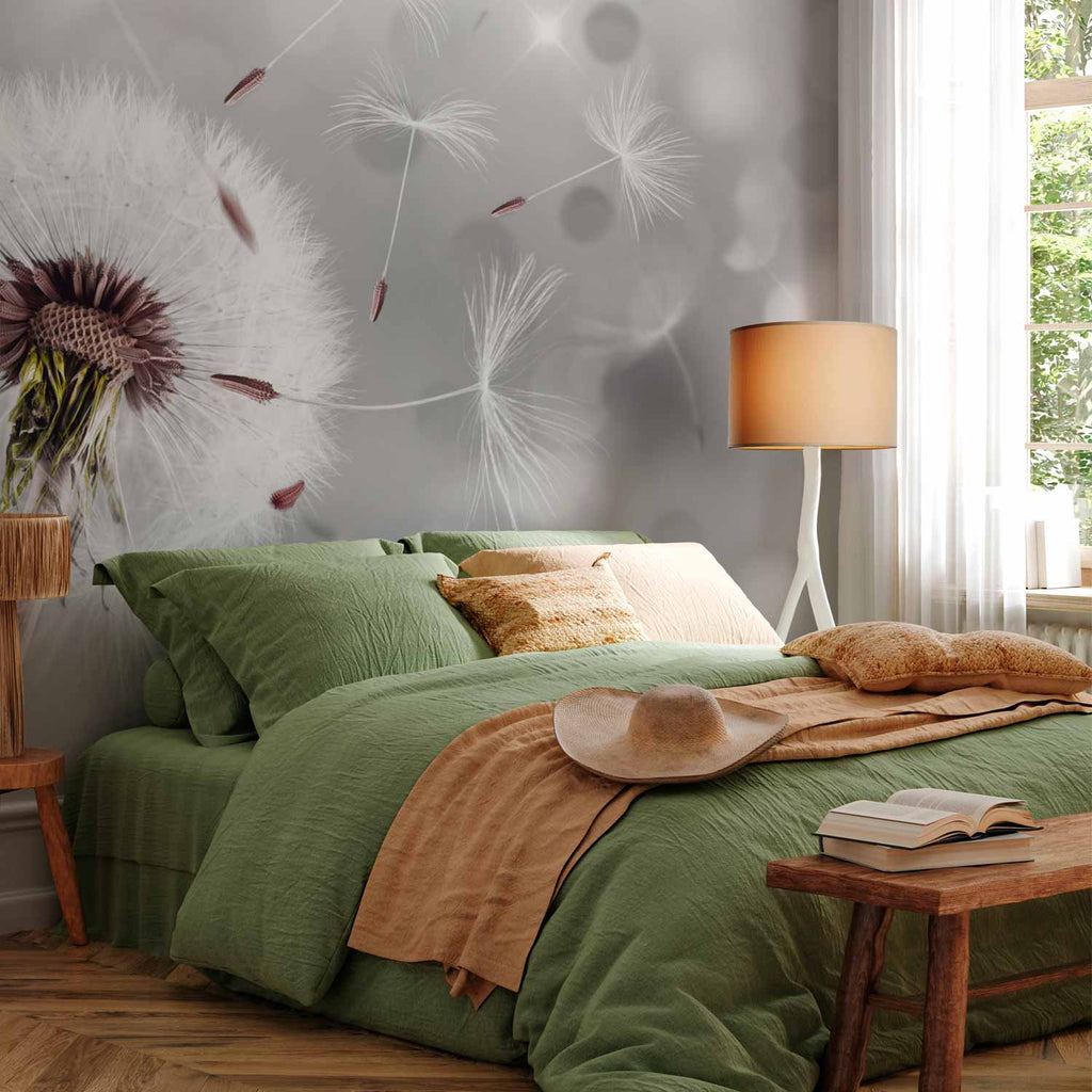 Grey Dandelion Floral Wall Mural