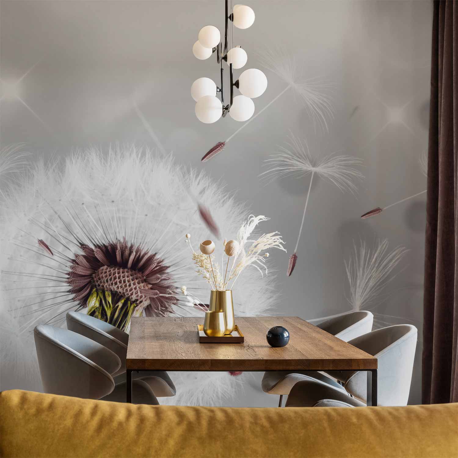 Grey Dandelion Floral Wall Mural