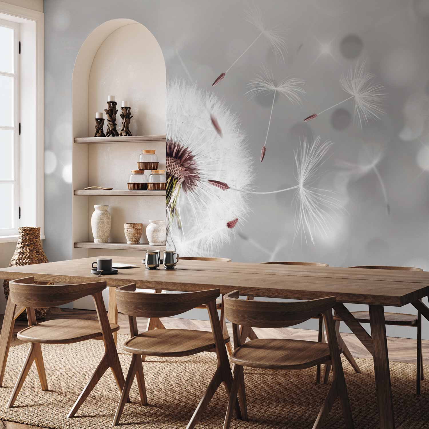 Grey Dandelion Floral Wall Mural