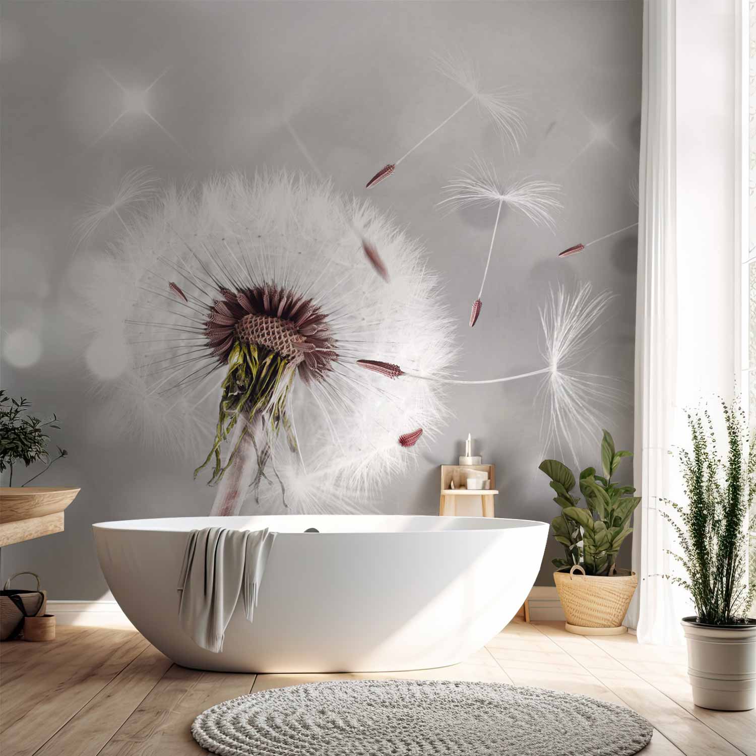 Grey Dandelion Floral Wall Mural