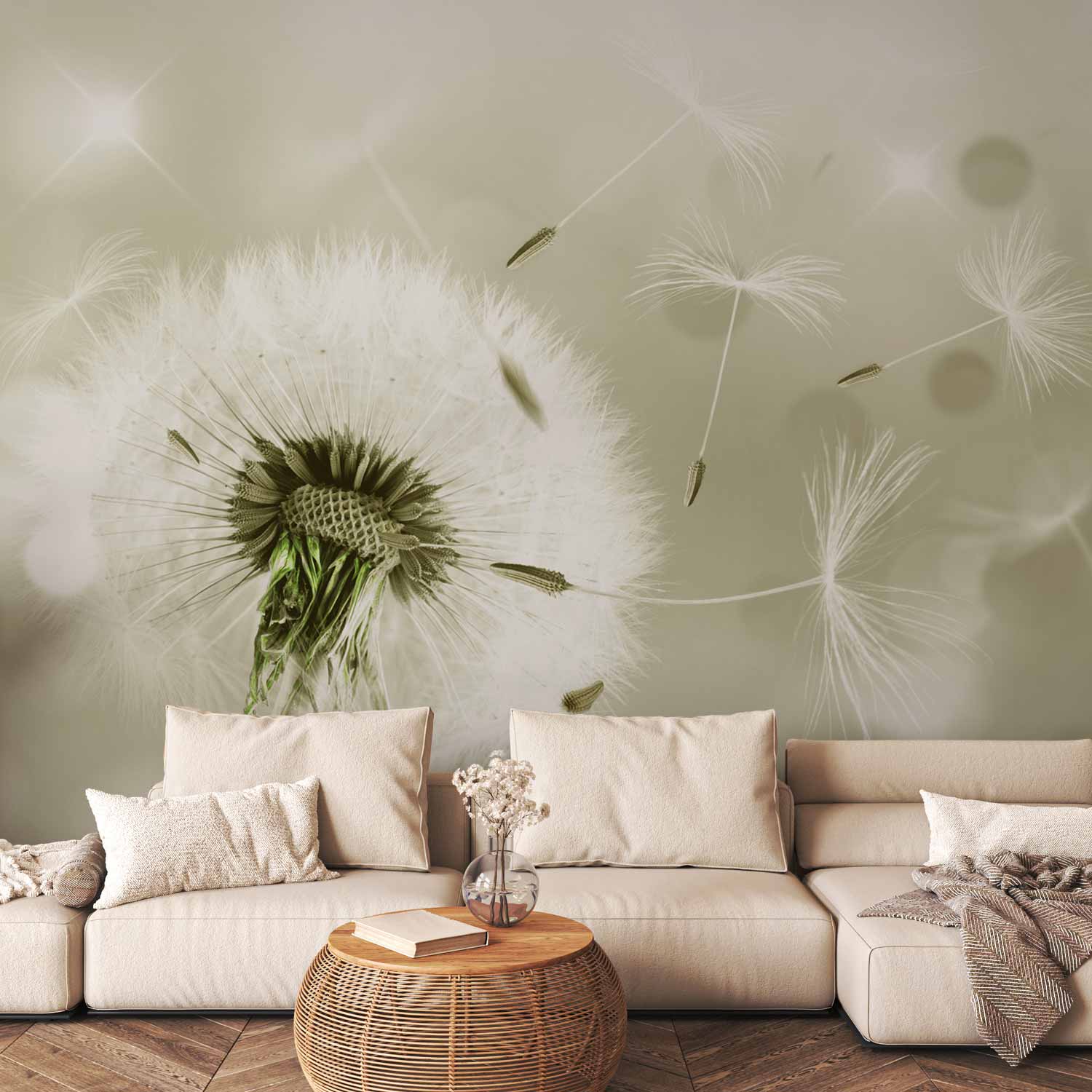 Green Dandelion Wind Nature Wall Mural