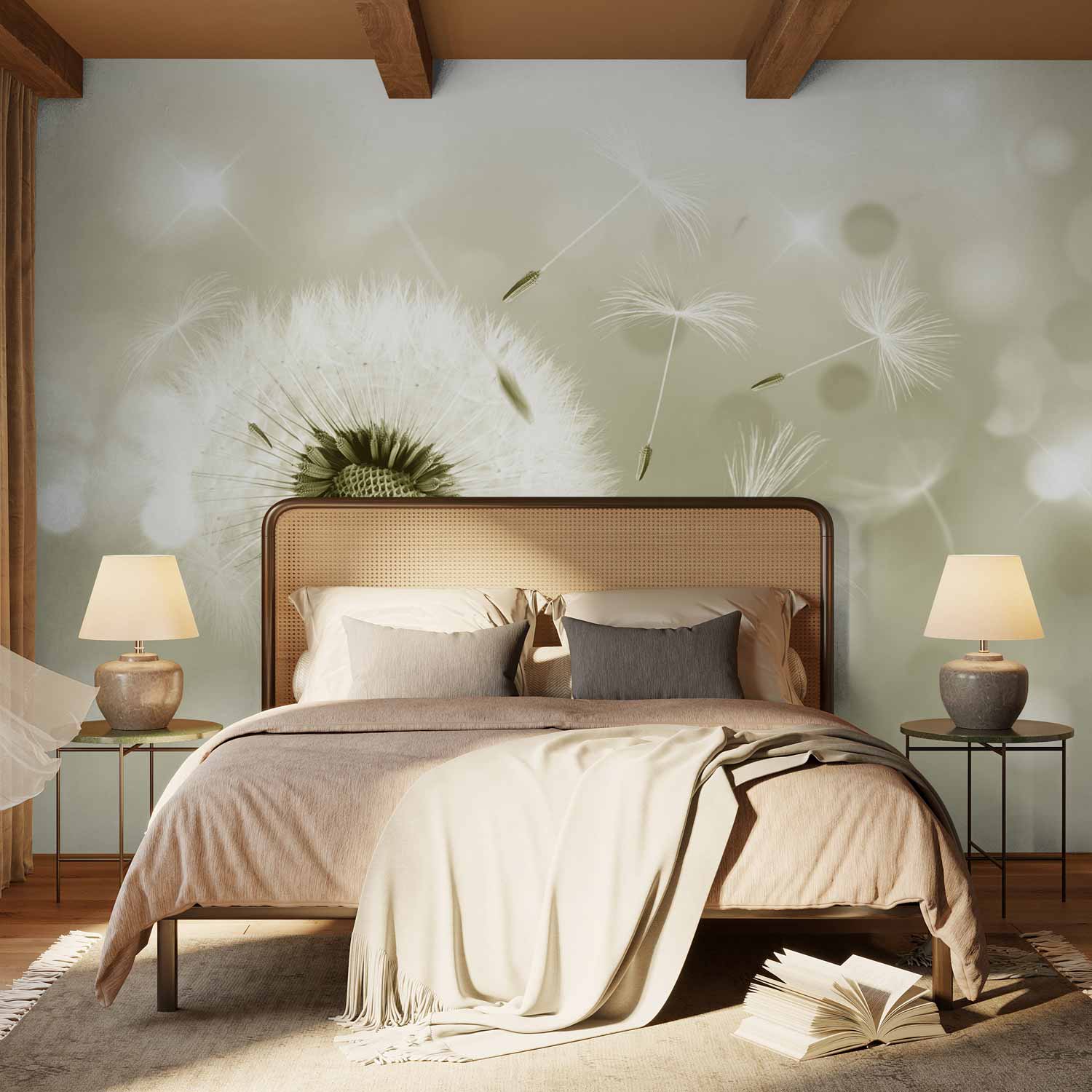 Green Dandelion Wind Nature Wall Mural