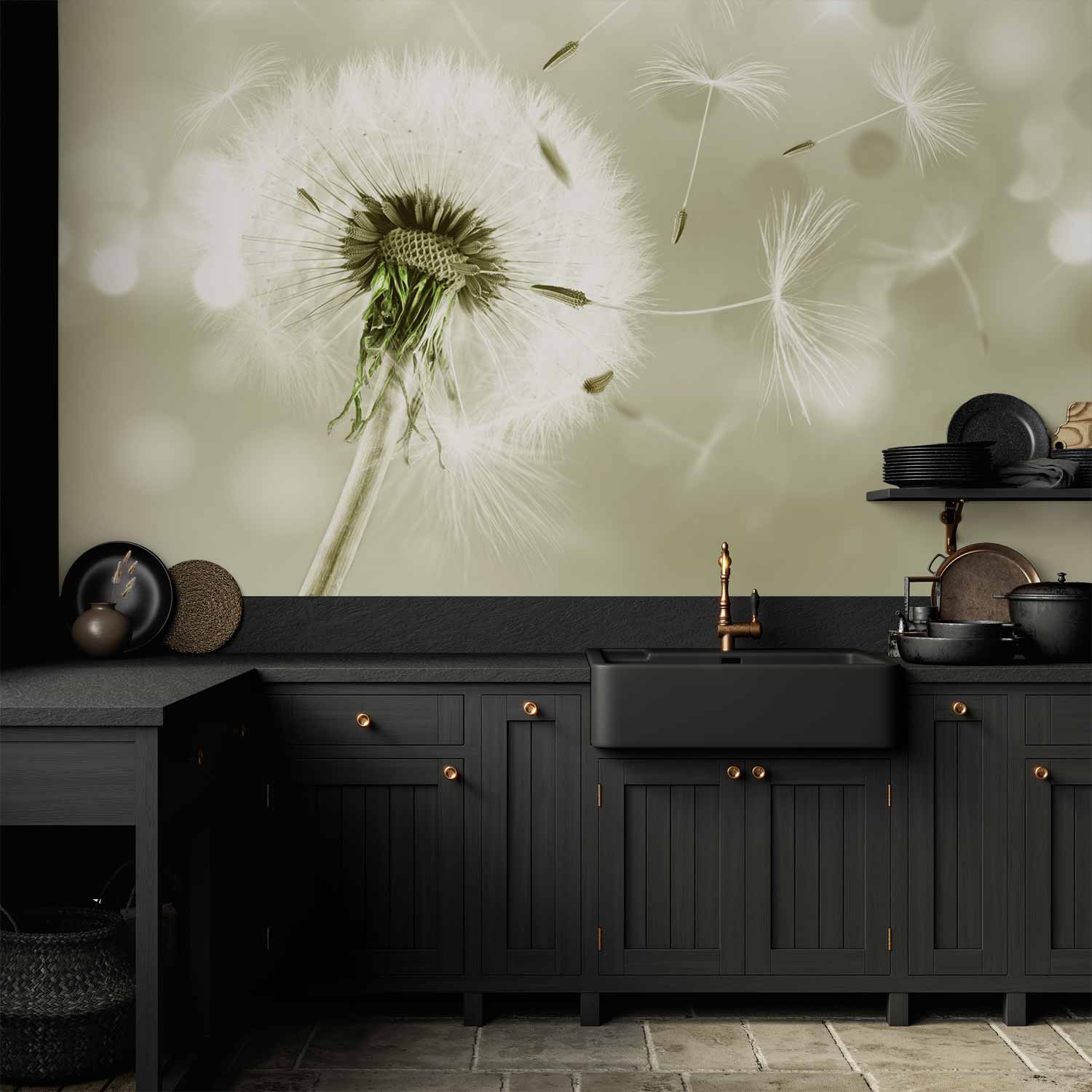 Green Dandelion Wind Nature Wall Mural