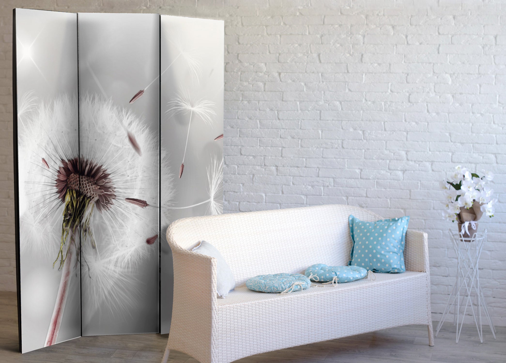 Grey Dandelion Shine Nature 3-Panel Room Divider