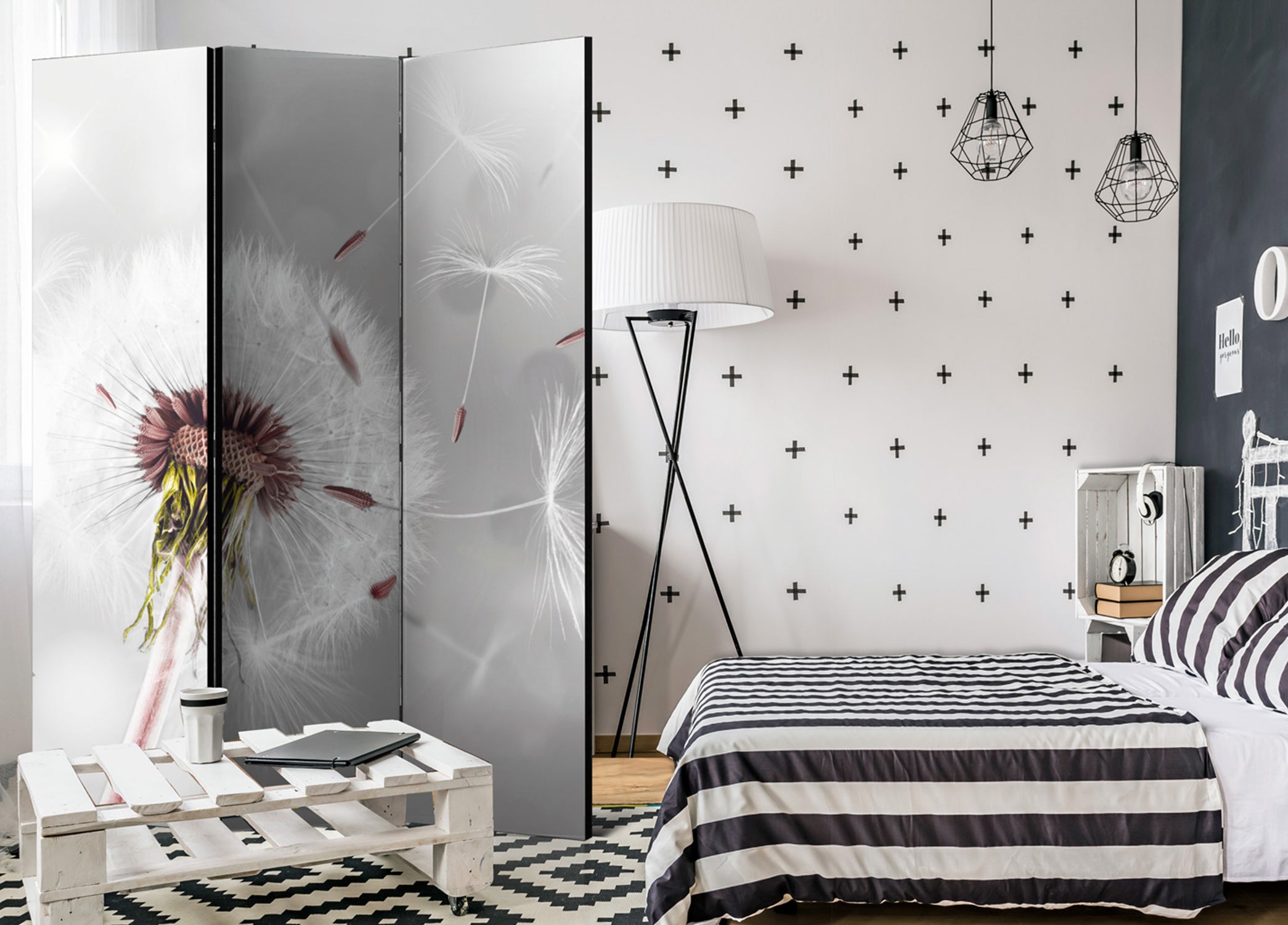 Grey Dandelion Shine Nature 3-Panel Room Divider