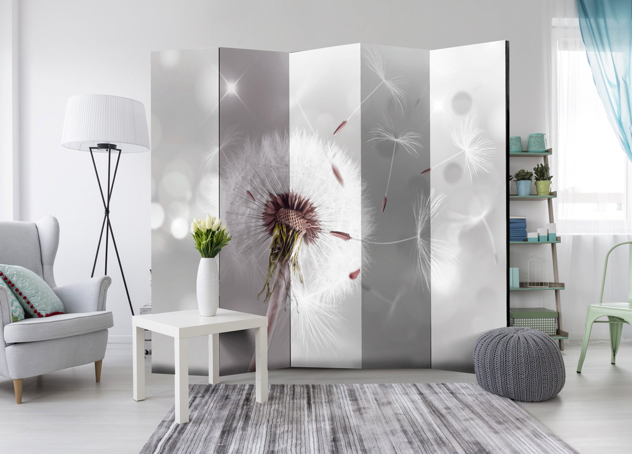 Grey Dandelion Shine Nature 5-Panel Room Divider