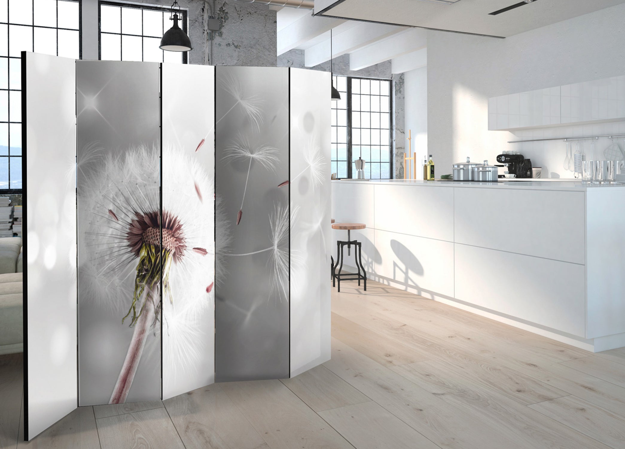 Grey Dandelion Shine Nature 5-Panel Room Divider