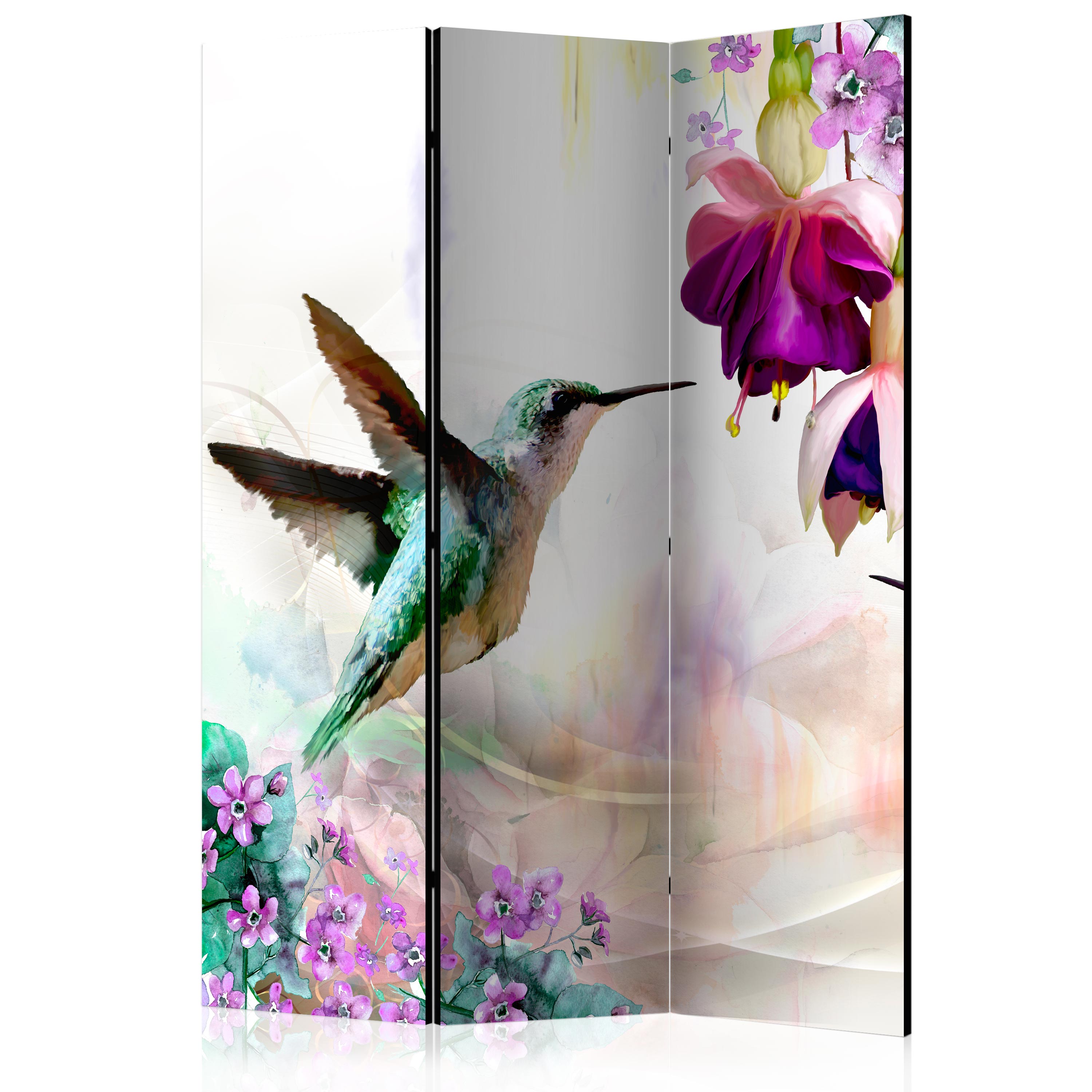 Hummingbirds and Flowers Colourful 3-Panel Room Divider