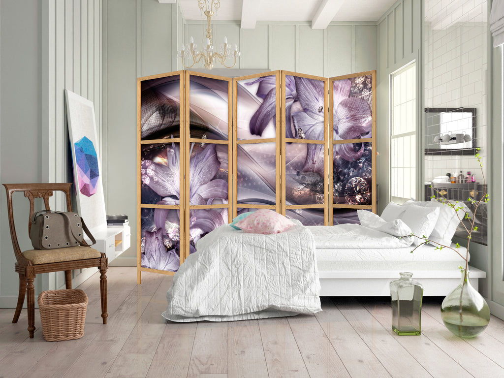 Lilies on Wave Floral 5-Panel Japanese Room Divider