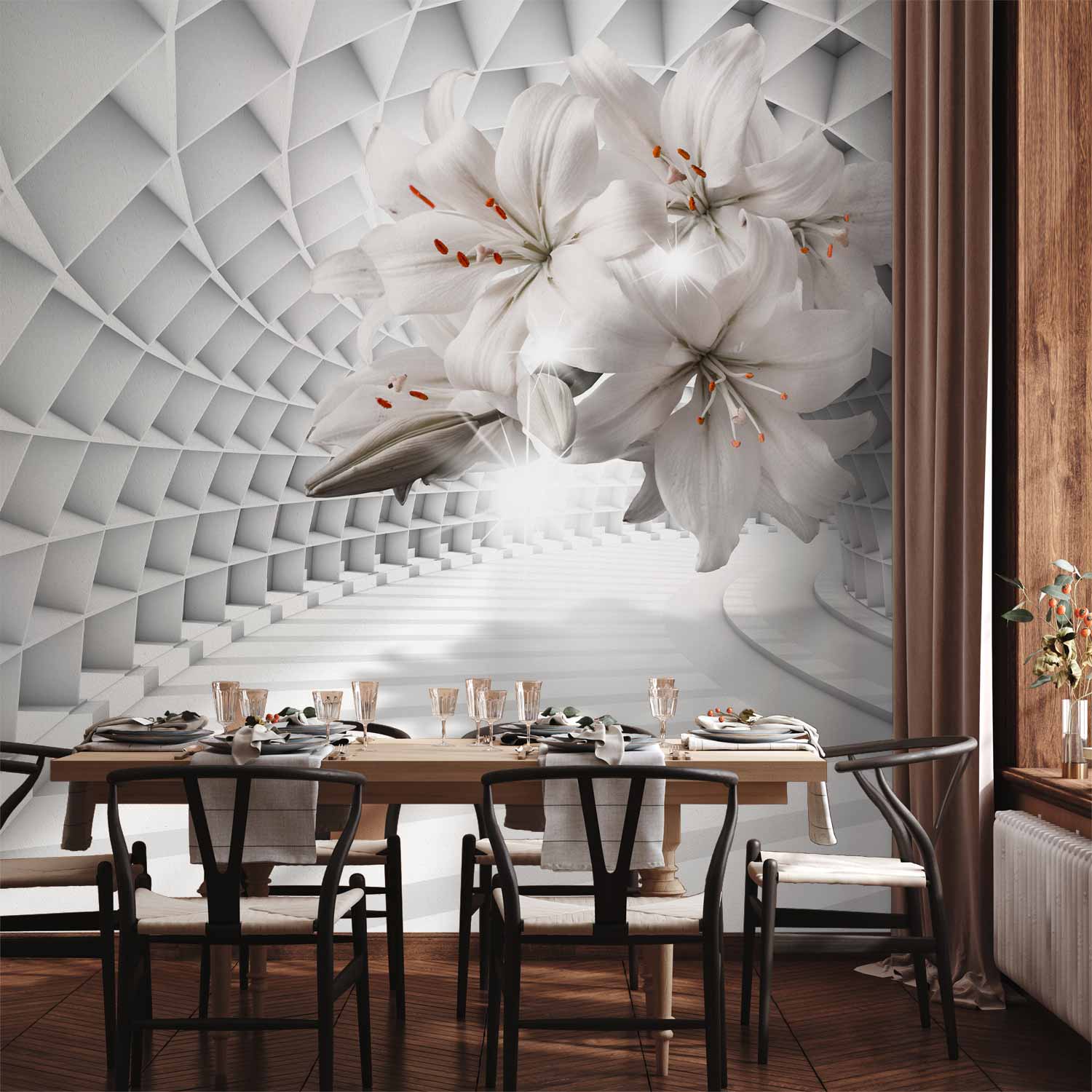 3D Lily Flower Tunnel Modern Wall Mural