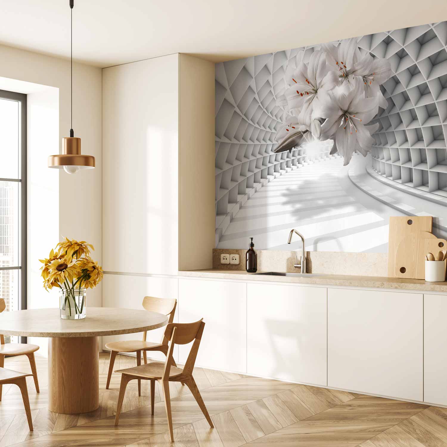 3D Lily Flower Tunnel Modern Wall Mural