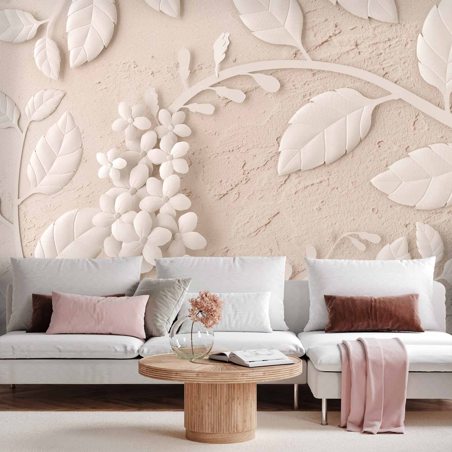 Beige Paper Flowers Textured Wall Mural