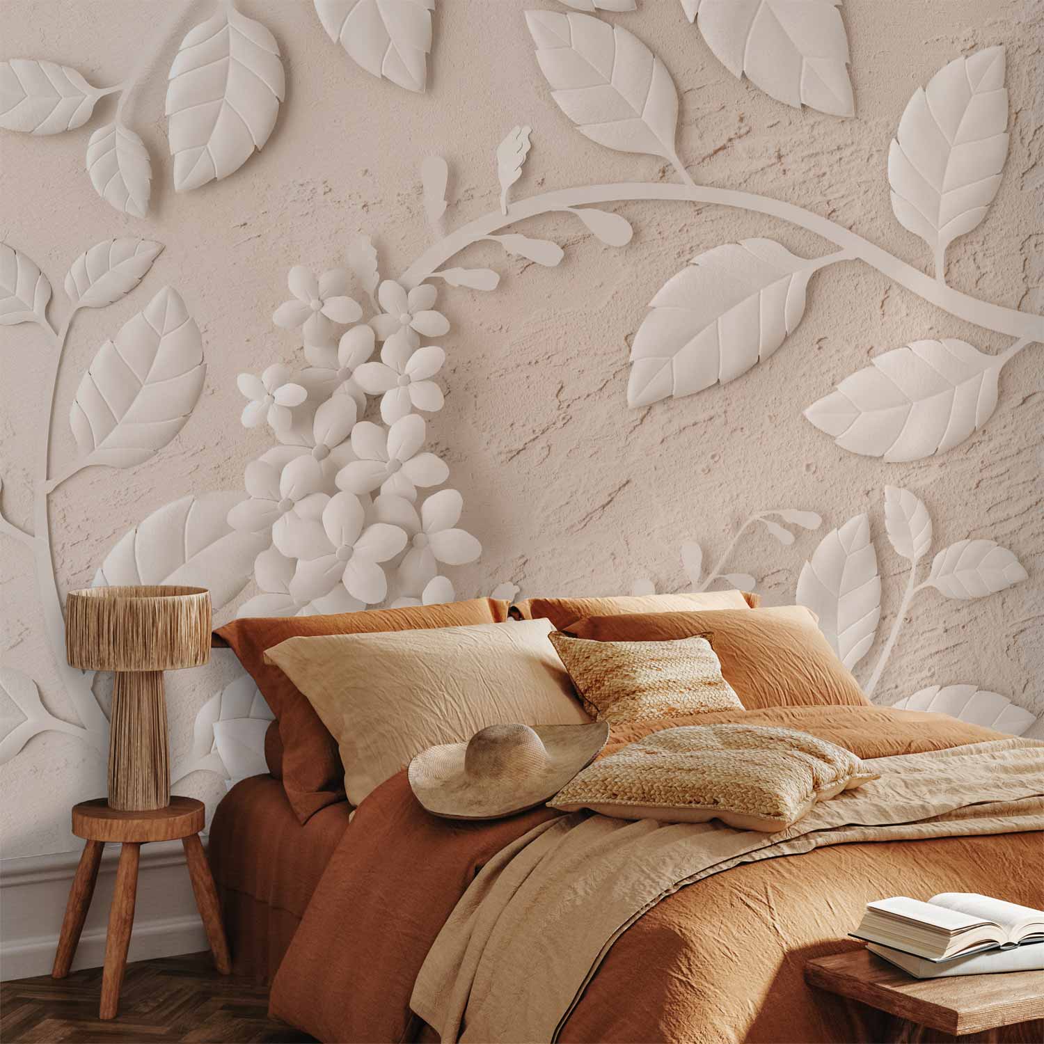Beige Paper Flowers Textured Wall Mural