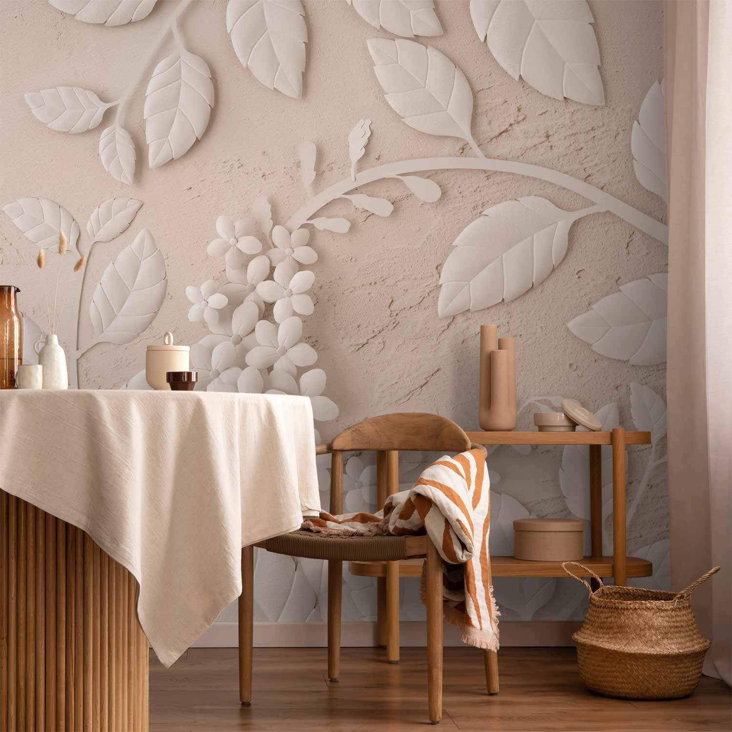Beige Paper Flowers Textured Wall Mural