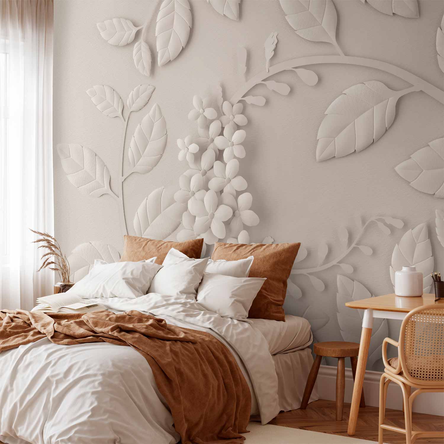Cream Paper Flowers Floral Wall Mural