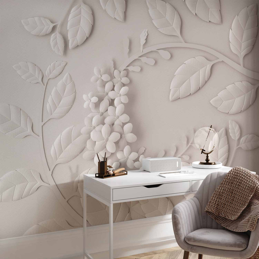 Cream Paper Flowers Floral Wall Mural