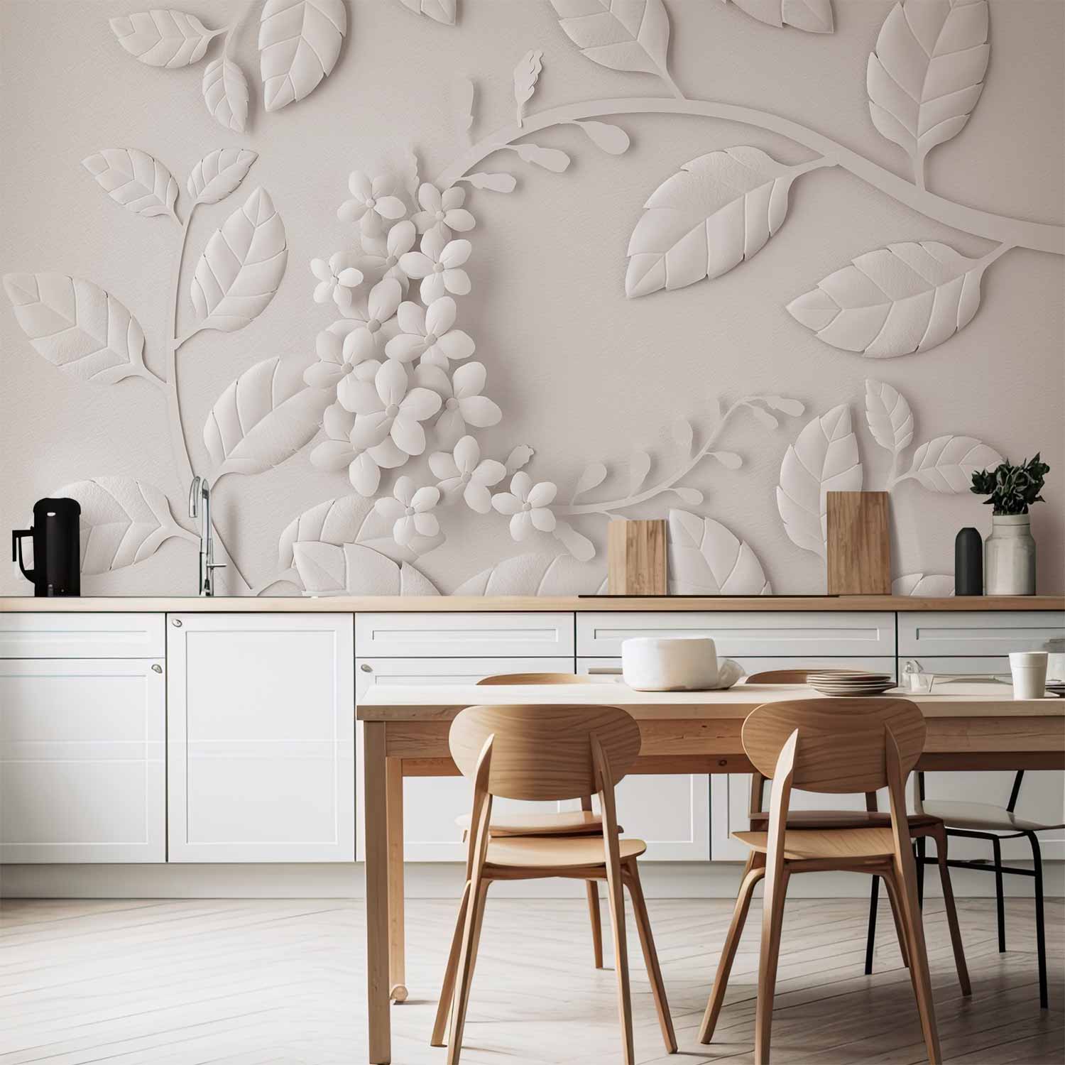Cream Paper Flowers Floral Wall Mural