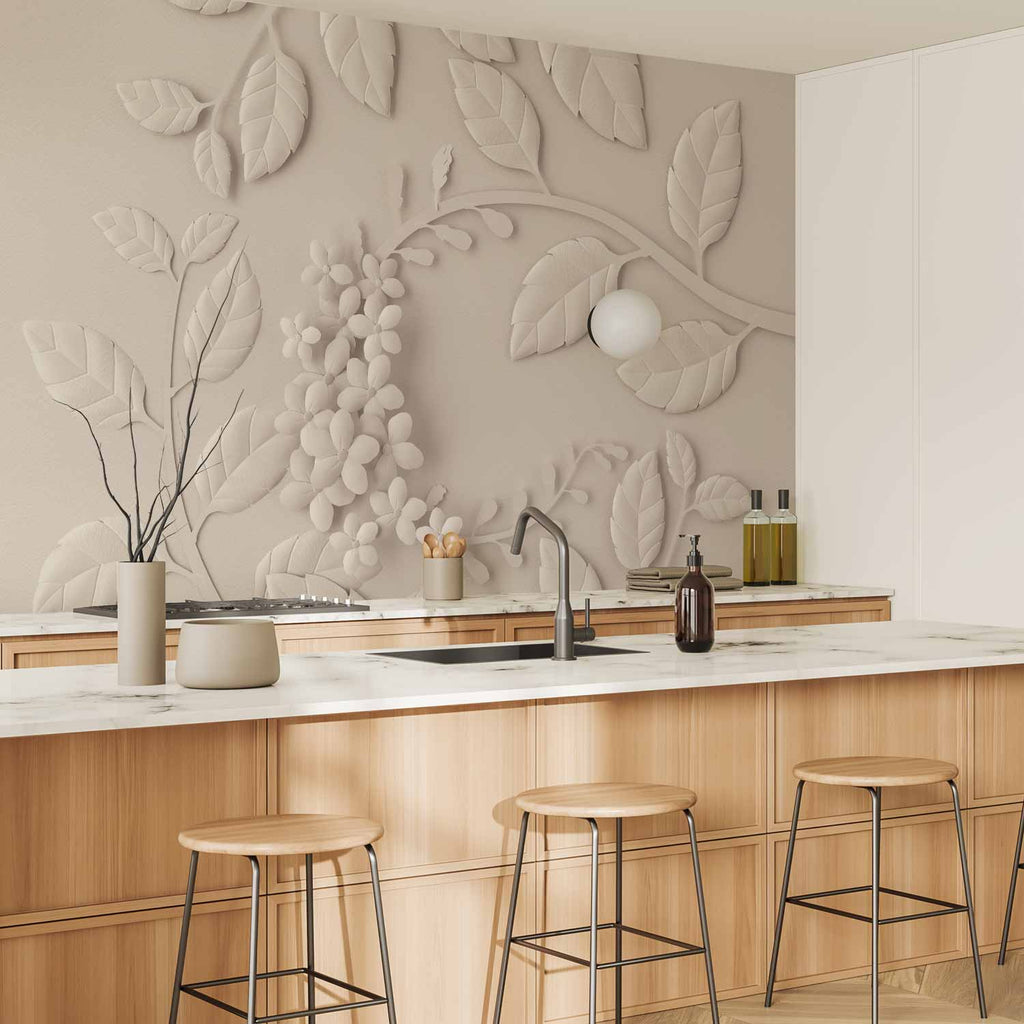 Cream Paper Flowers Floral Wall Mural