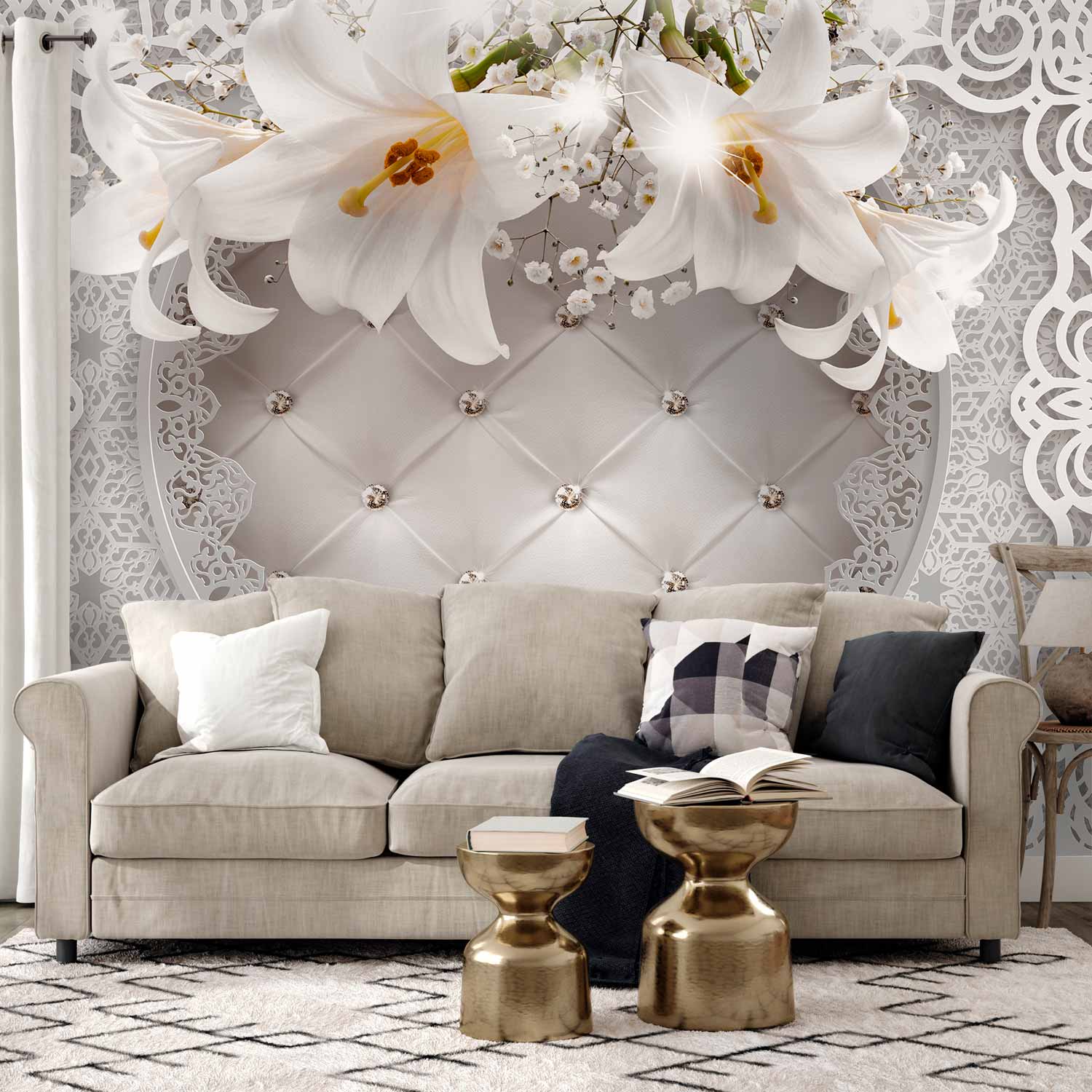 Lilies Quilted Texture Floral Wall Mural