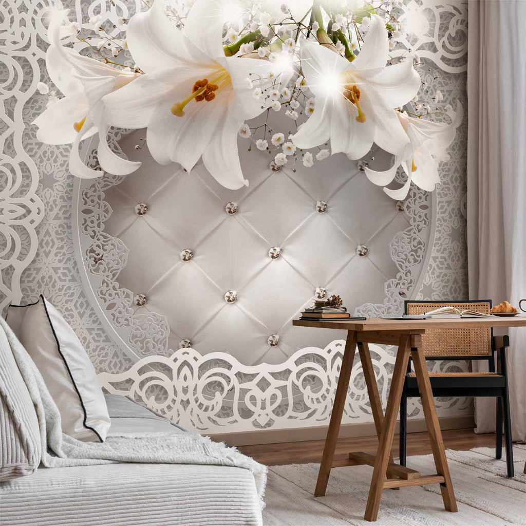 Lilies Quilted Texture Floral Wall Mural