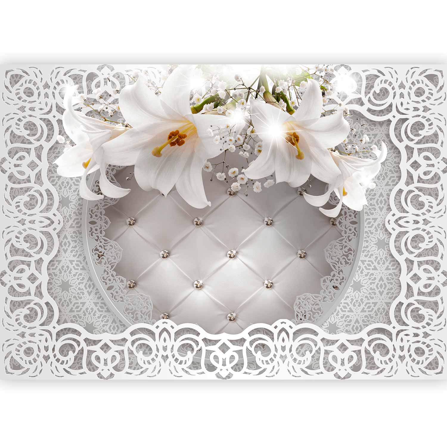 Lilies Quilted Texture Floral Wall Mural