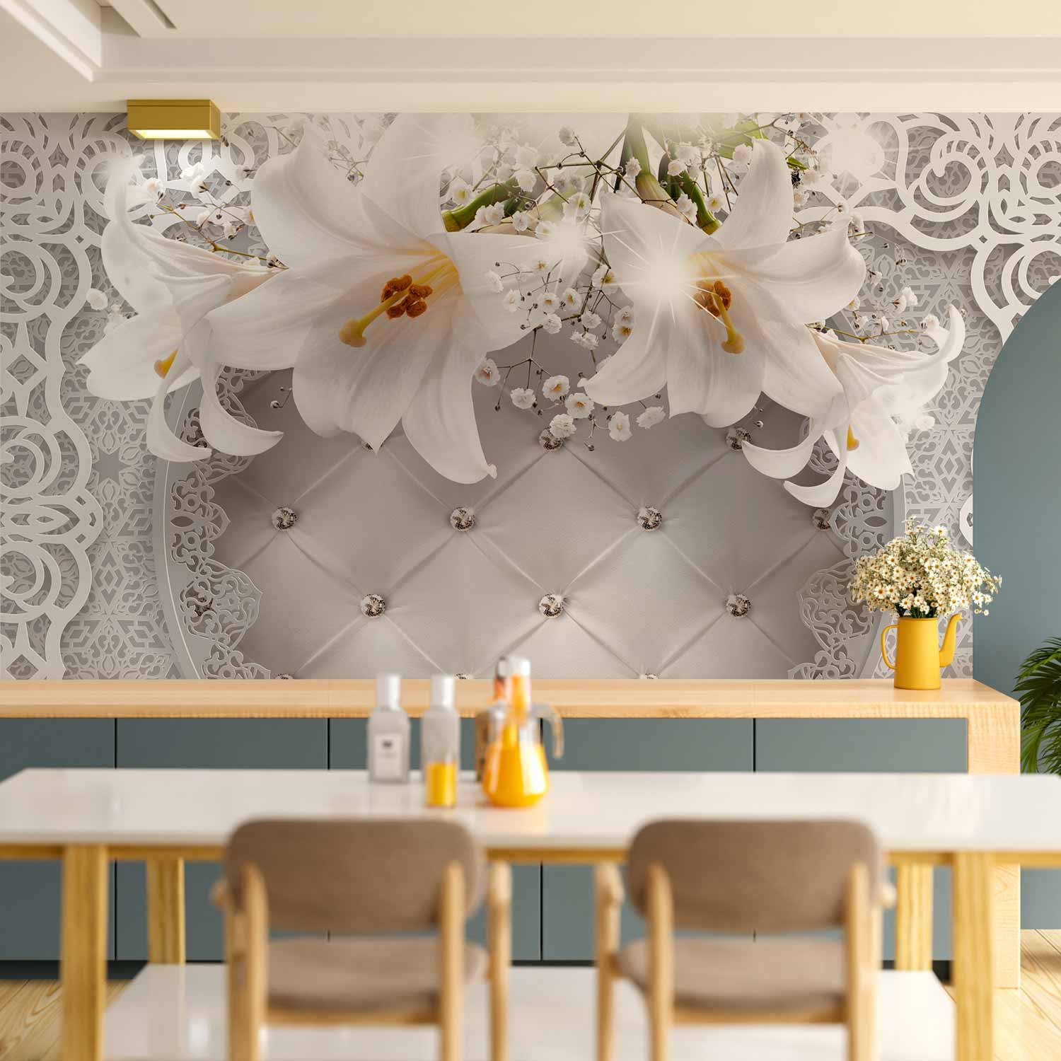 Lilies Quilted Texture Floral Wall Mural