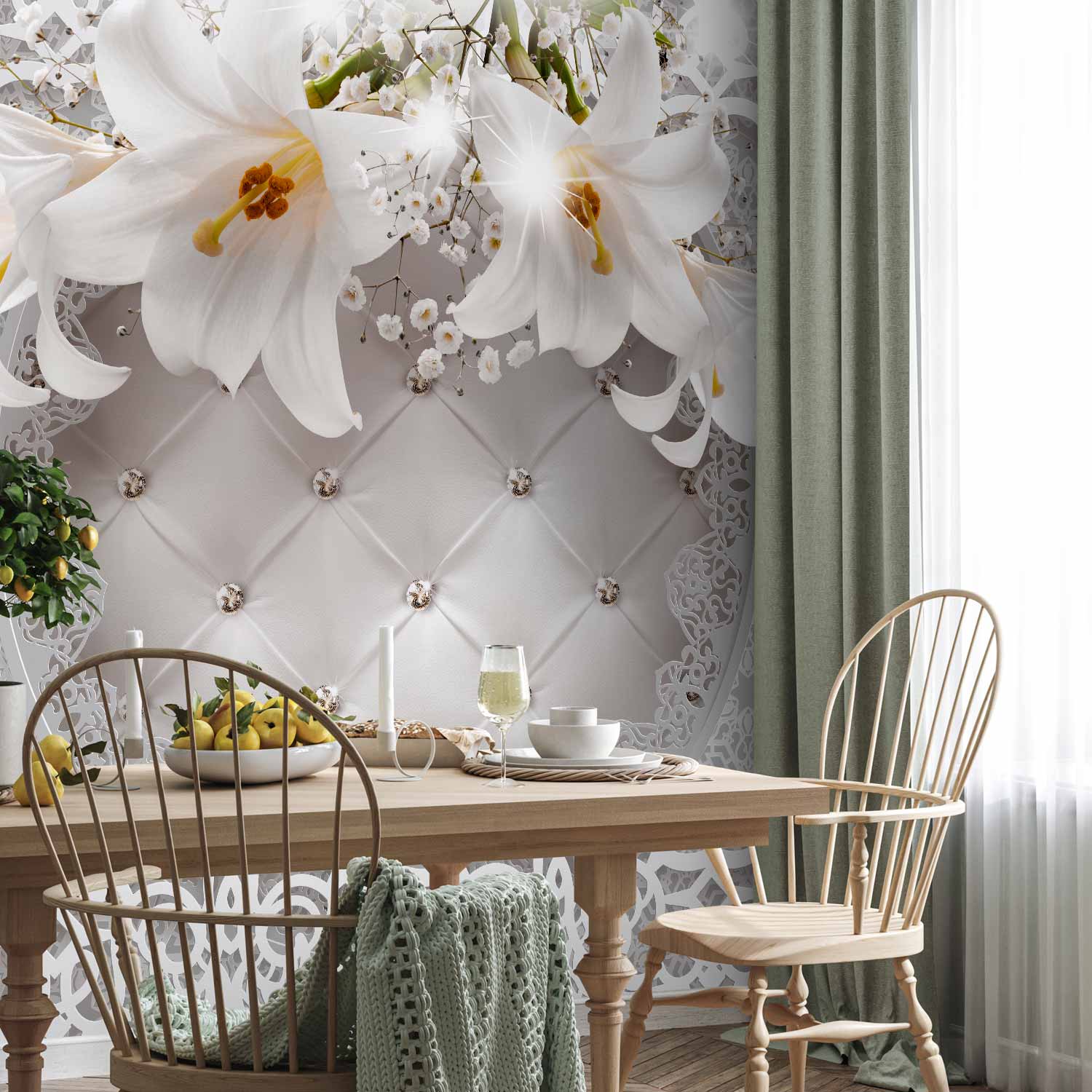 Lilies Quilted Texture Floral Wall Mural