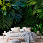 Dark Jungle Tropical Leaves Wall Mural