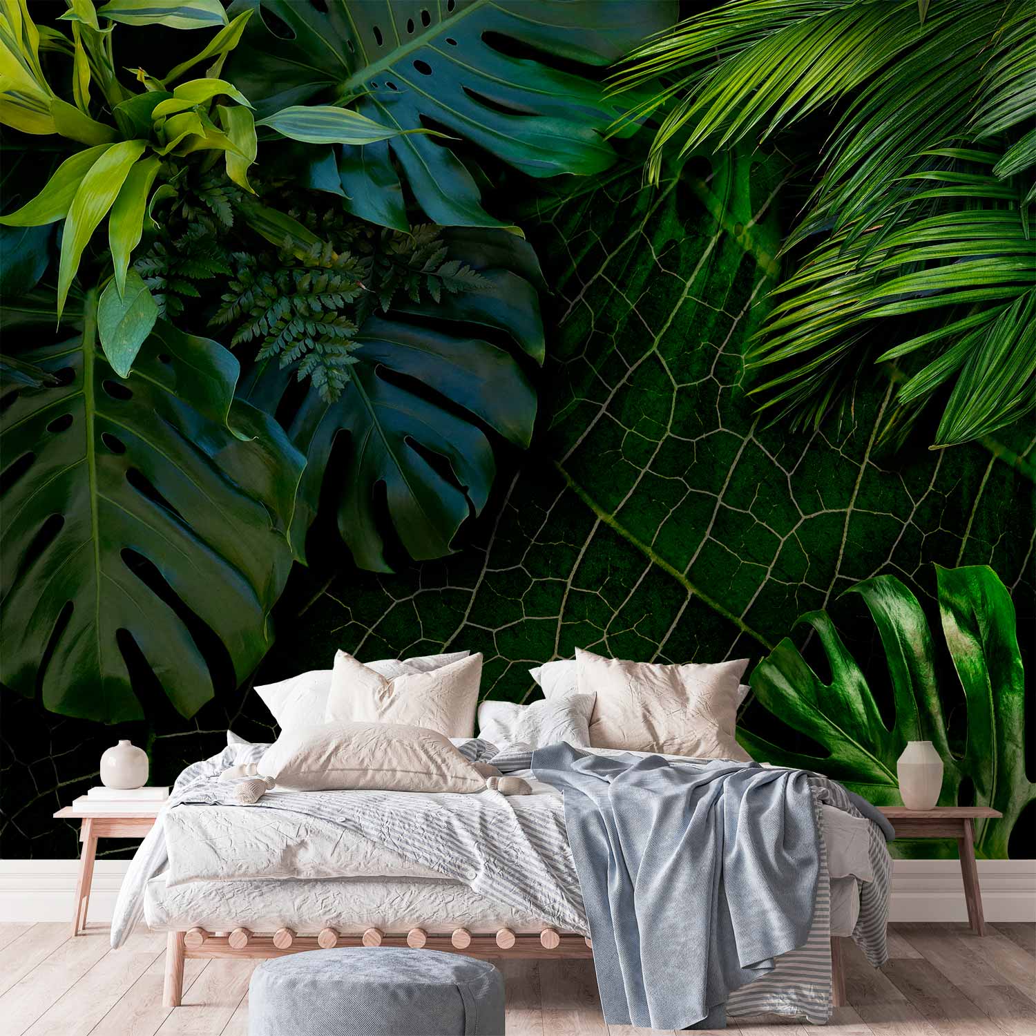 Dark Jungle Tropical Leaves Wall Mural