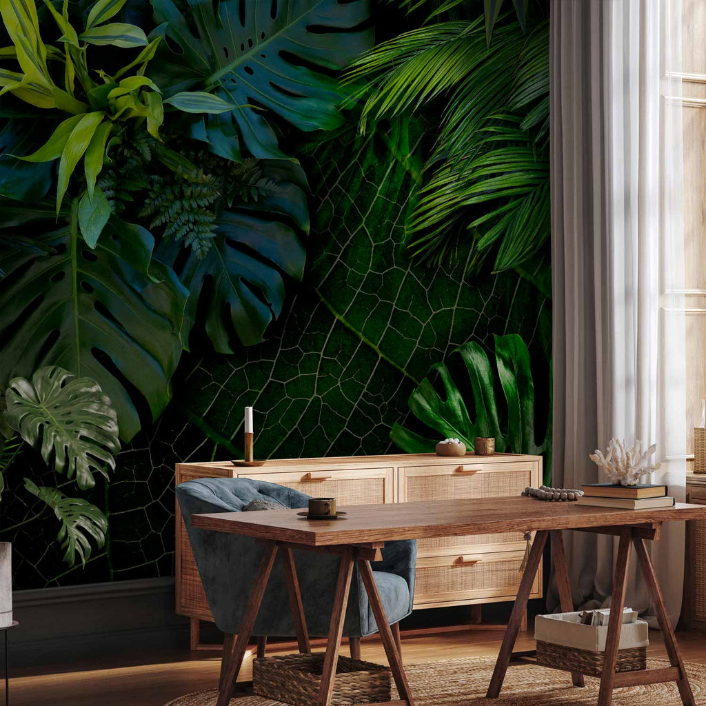 Dark Jungle Tropical Leaves Wall Mural