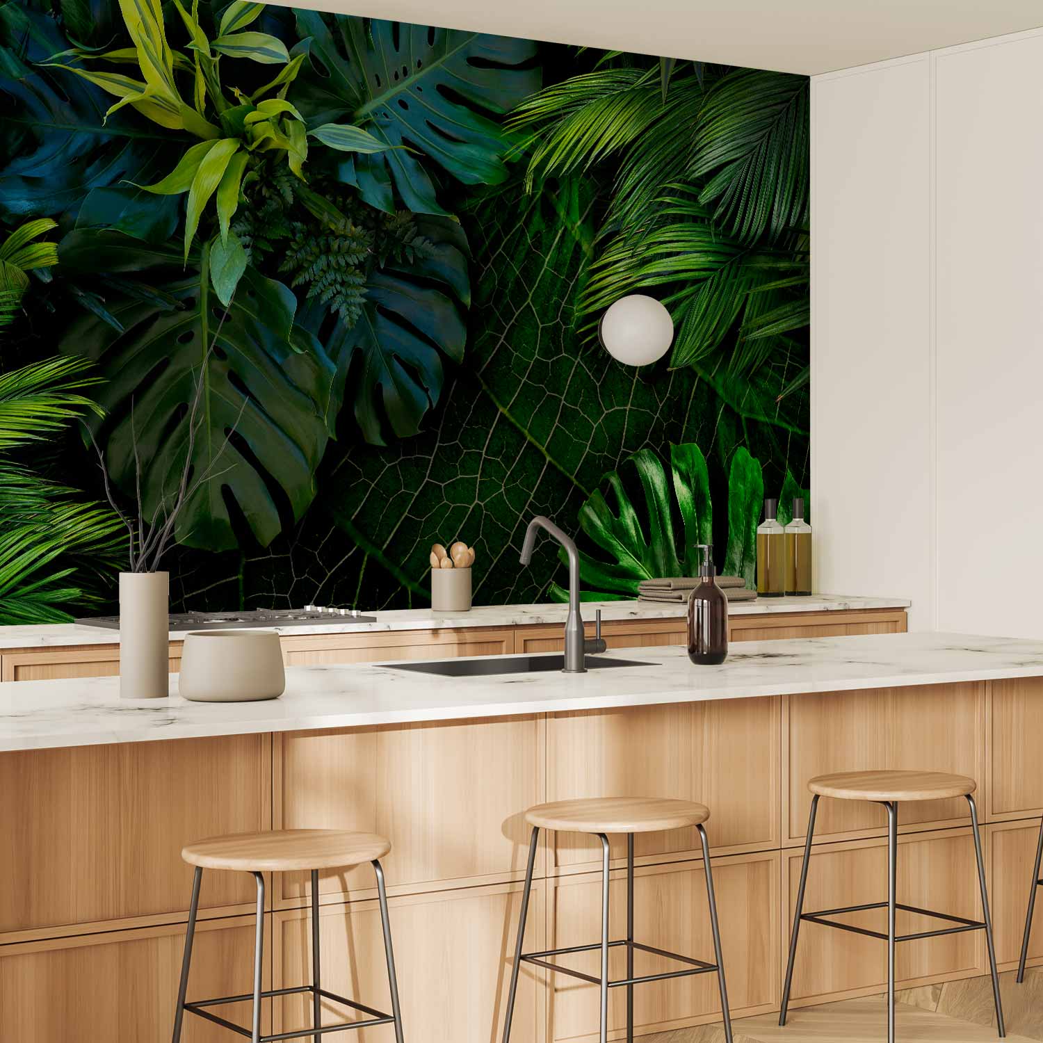 Dark Jungle Tropical Leaves Wall Mural