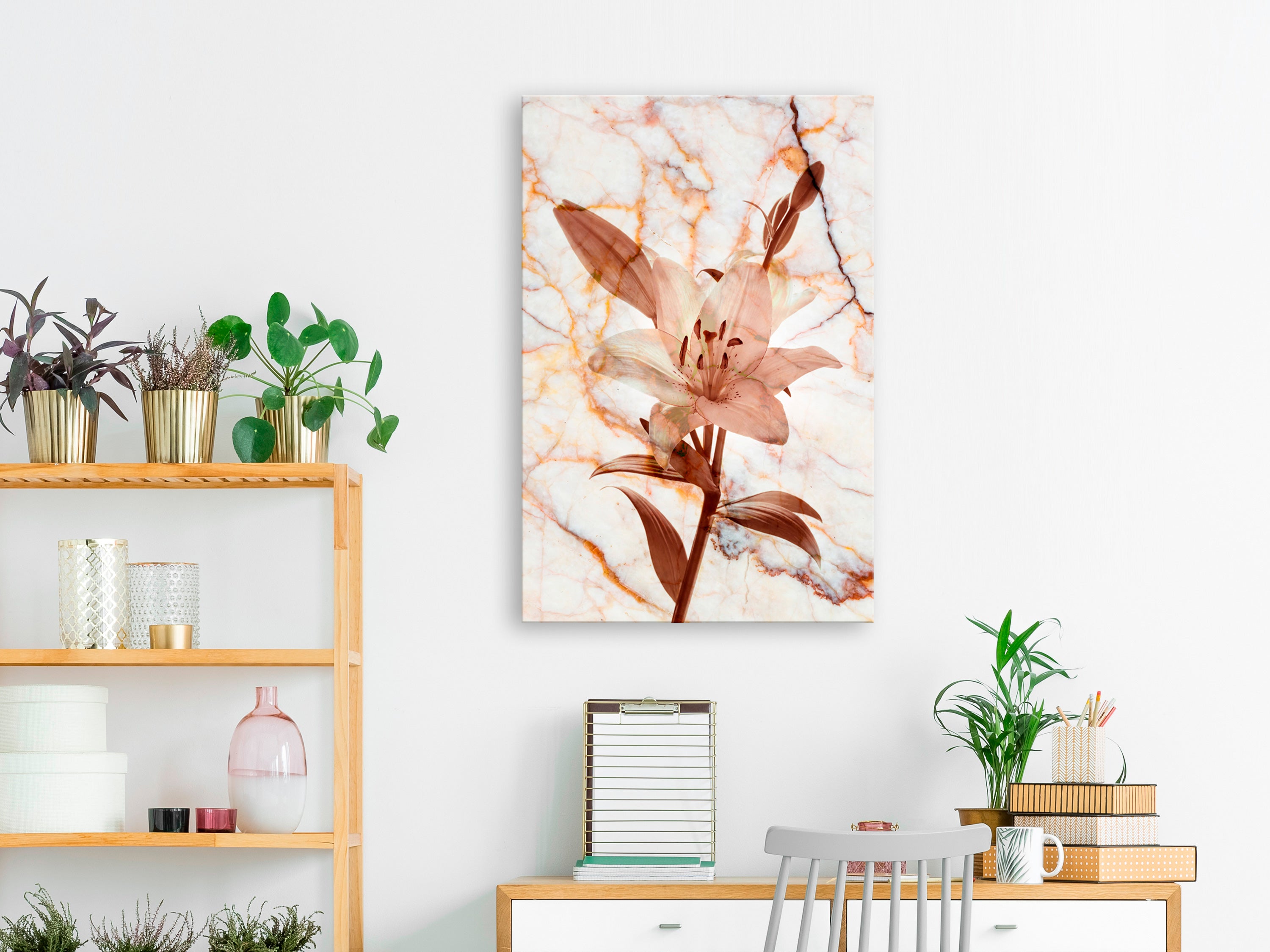 Canvas Print Delicate Lily on Marble Sepia