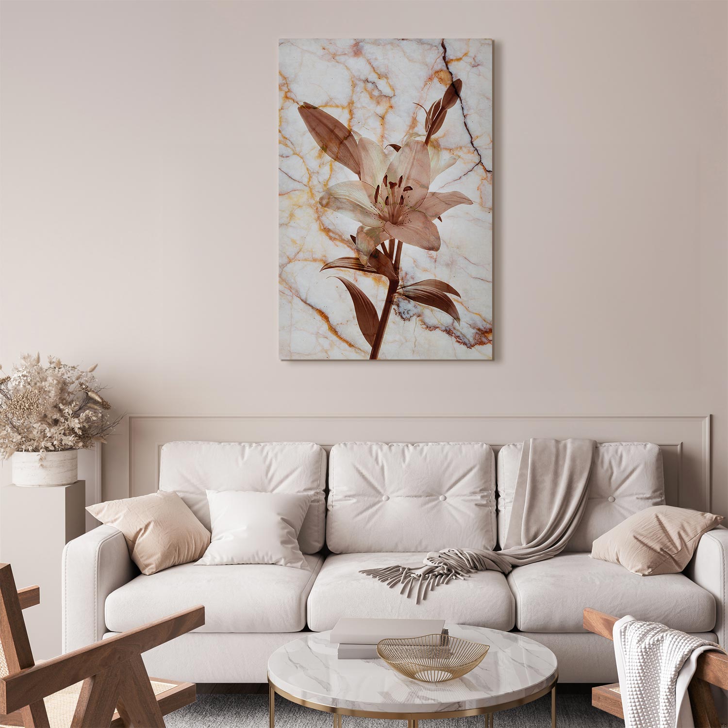 Delicate Lily on Sepia Marble Canvas Print