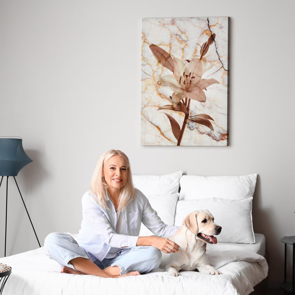 Delicate Lily on Sepia Marble Canvas Print