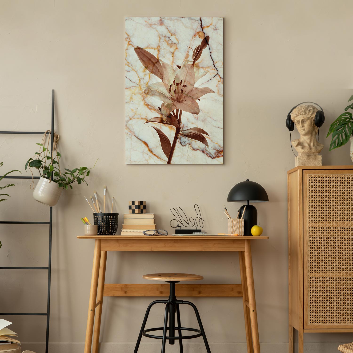 Delicate Lily on Sepia Marble Canvas Print