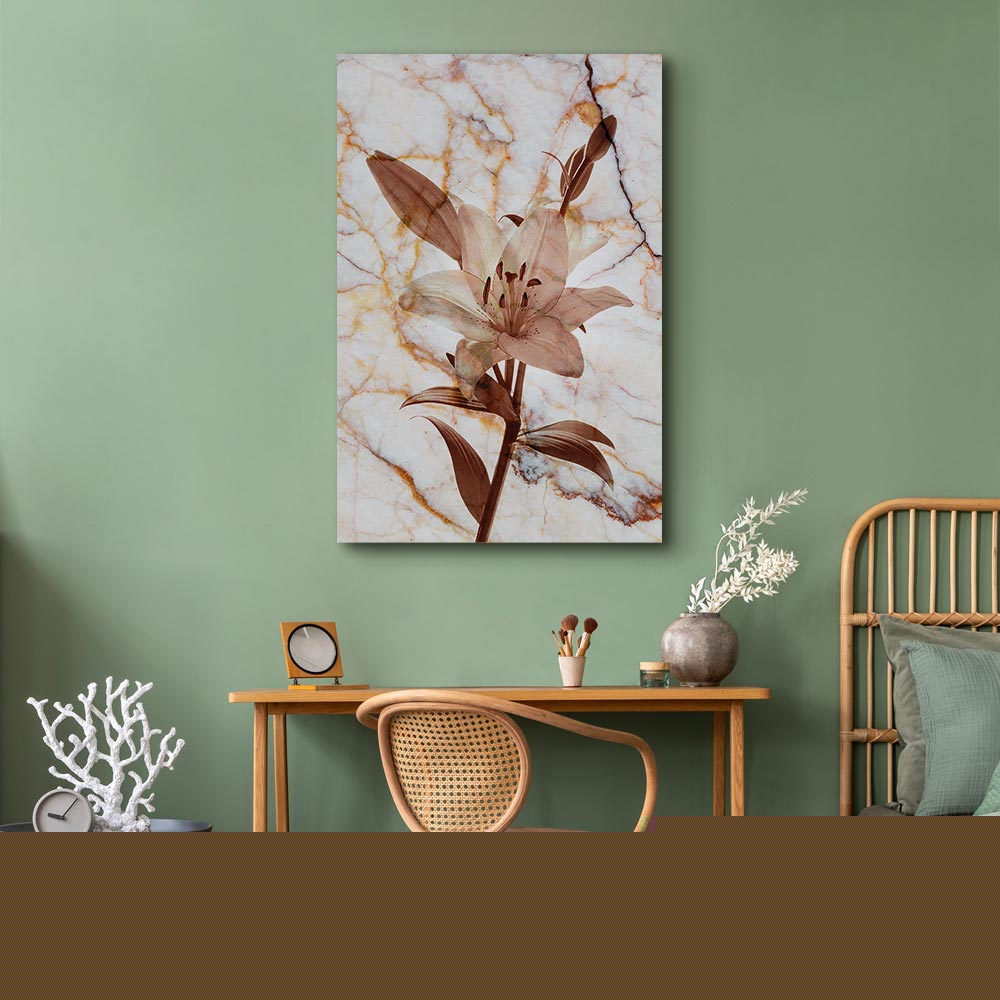 Delicate Lily on Sepia Marble Canvas Print